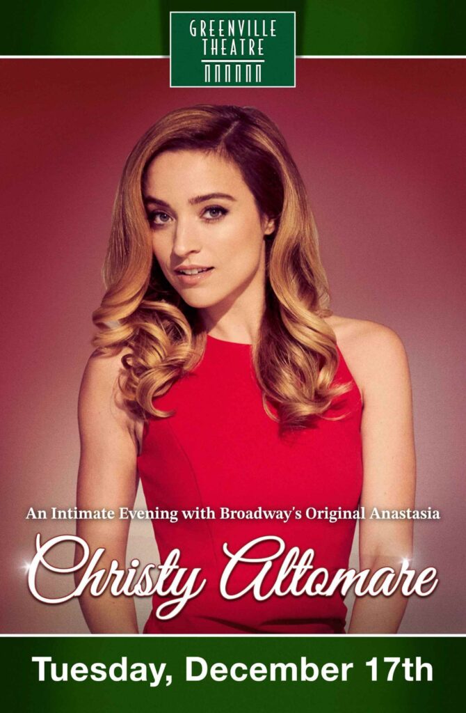 Christy Altomare concert flyer with a woman in a red dress with blonde hair.